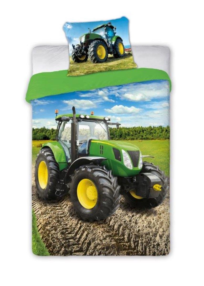 Kinderbettwäsche 140x200 cm + 70x90 cm Grüner Traktor 