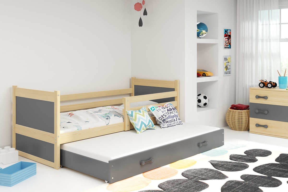 Kinderbett mit Zusatzbett ROCKY - natur/grau - 190x80 cm
