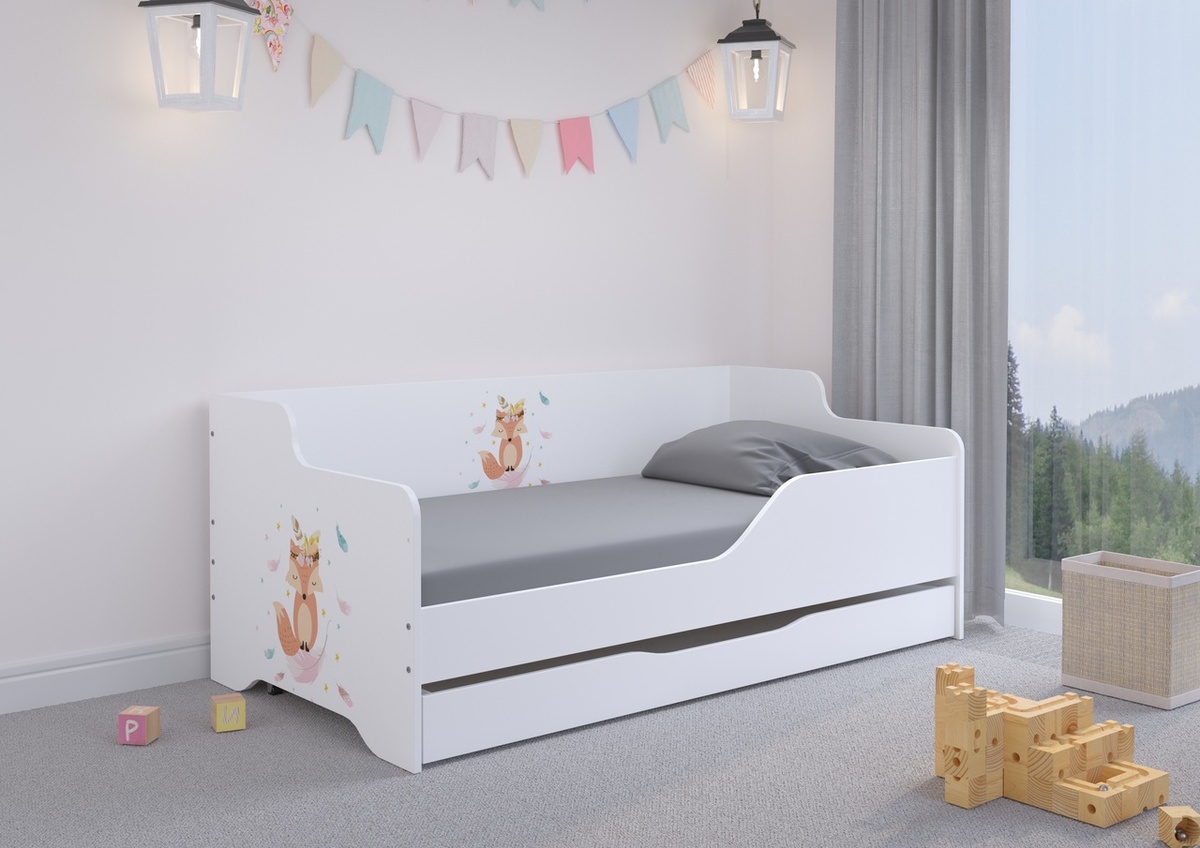 Kinderbett mit Rückwand LILU 160 x 80 cm - Fuchs - Bett + lagerung raum - barriere (A - link)