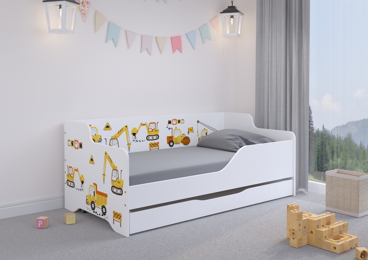 Kinderbett mit Rückwand LILU 160 x 80 cm - Baustelle - Bett + lagerung raum - barriere (A - link)