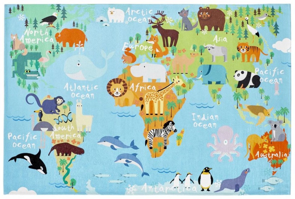 Kinderteppich - Weltkarte | Kurzflor-Teppiche