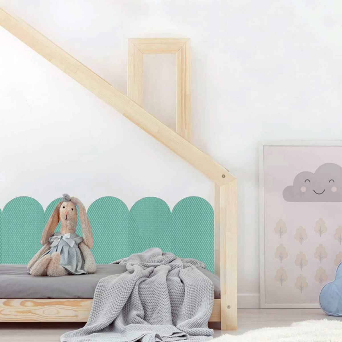 Wandschutz aus Schaumstoff – pastellgrüne Platten - Kurz- Panel (40 cm) - Set 4 St.