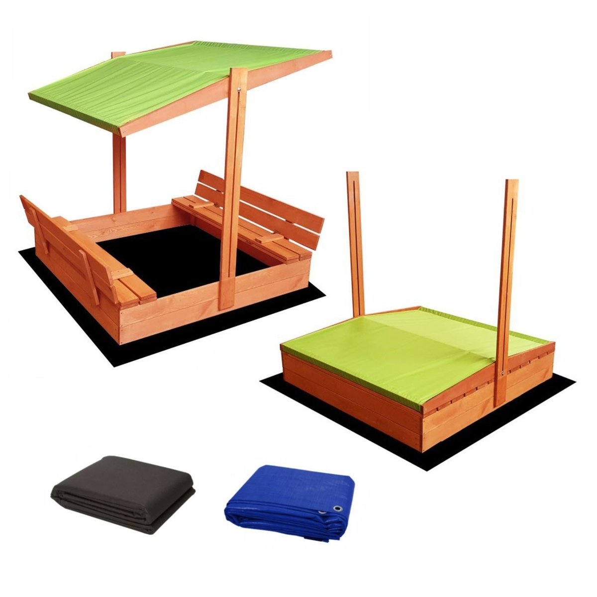 Sandkasten Sandbox Sandkiste Sitzbänke Deckel Mit Dach Holz 120x120 cm SunWood 