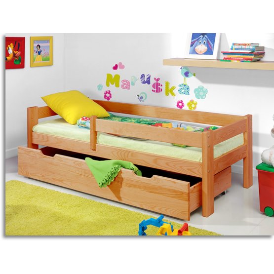 Kinderbett mit Geländer - Erle