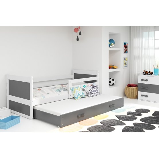 Kinderbett mit Zusatzbett ROCKY - weiß/grau