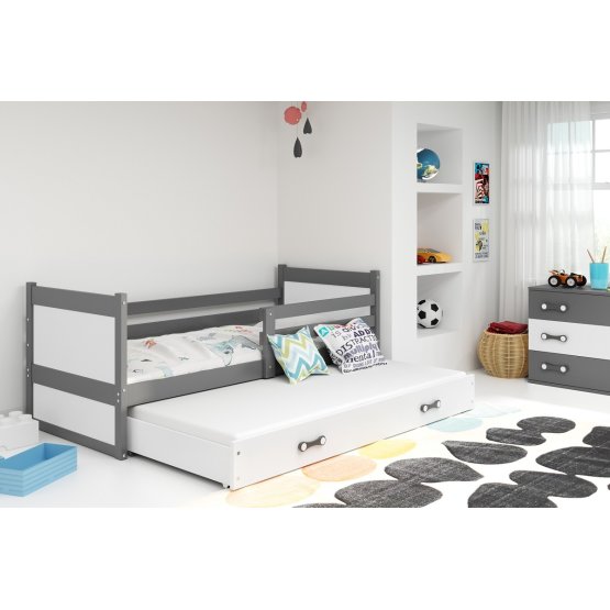 Kinderbett mit Zusatzbett ROCKY - grau/weiß