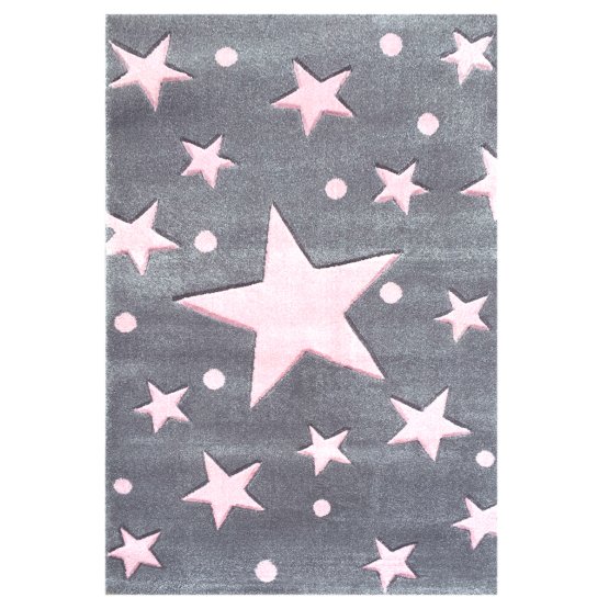 Kinderteppich STARS silber-grau/rosa