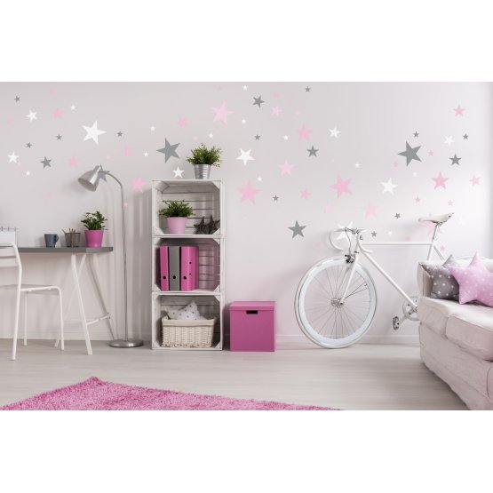 Dekoration  Wand - sterne grau/rosa