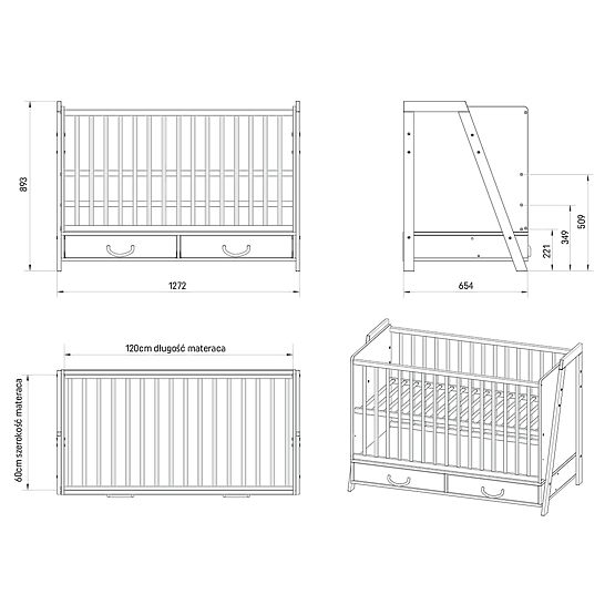 2-in-1 Kinderbett und Schreibtisch CONE 120x60 - WEISS