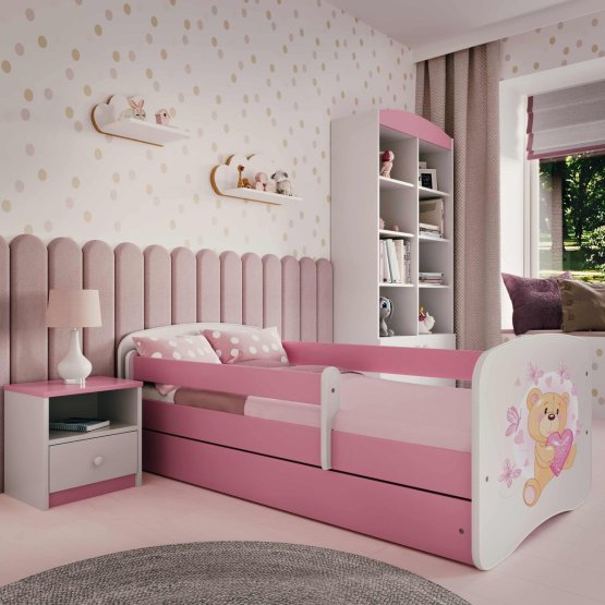 Kinderbett mit Barriere Ourbaby - Teddybär - rosa