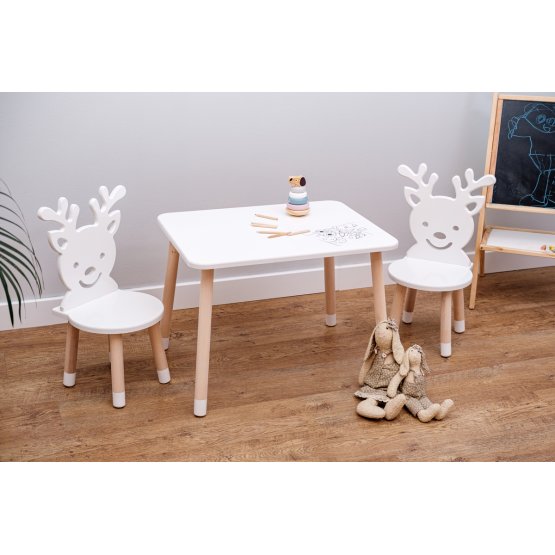 Kindertisch mit Stühlen - Hirsch - weiß