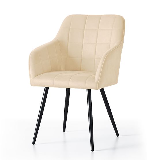 4x Gepolsterter Stuhl mit quadratischer Steppung Beige LUXANO Schwarze Beine