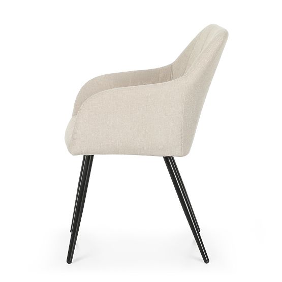 4x Gepolsterter Stuhl mit quadratischer Steppung Beige LUXANO Schwarze Beine Stoff Lumos