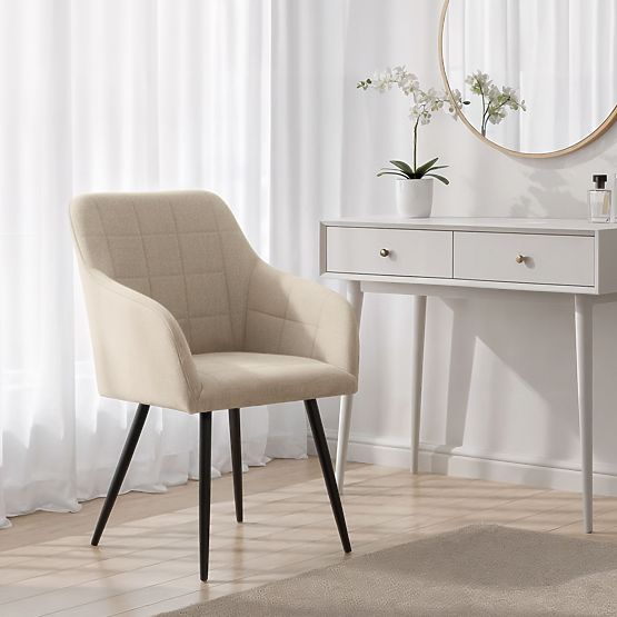 4x Gepolsterter Stuhl mit quadratischer Steppung Beige LUXANO Schwarze Beine Stoff Lumos