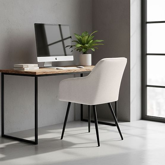 4x Gepolsterter Stuhl mit quadratischer Steppung Creme LUXANO Schwarze Beine Stoff Lumos