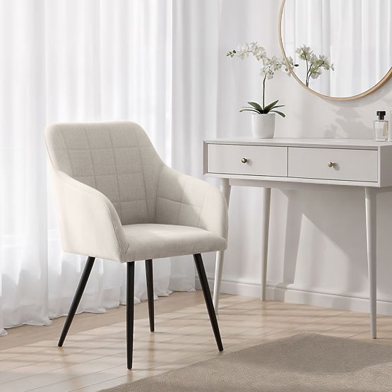 4x Gepolsterter Stuhl mit quadratischer Steppung Creme LUXANO Schwarze Beine Stoff Lumos