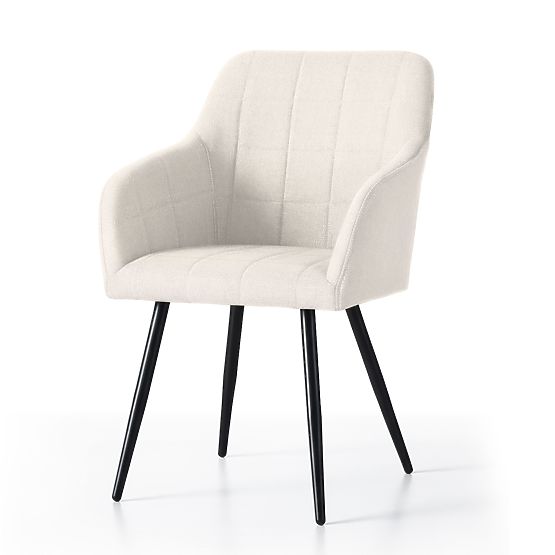 4x Gepolsterter Stuhl mit quadratischer Steppung Creme LUXANO Schwarze Beine Stoff Lumos
