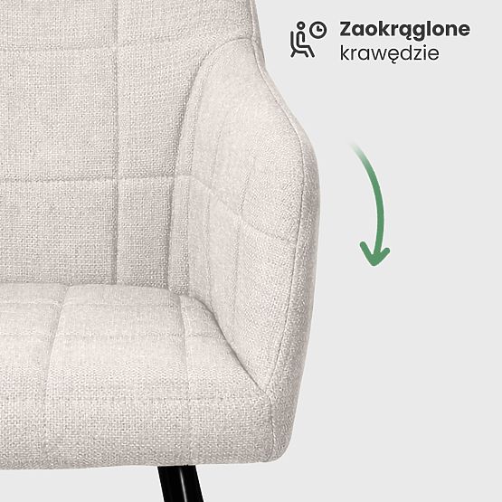 4x Gepolsterter Stuhl mit quadratischer Steppung Creme LUXANO Schwarze Beine Stoff Lumos