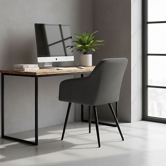 4x Gepolsterter Stuhl mit quadratischer Steppung Dunkelgraphit LUXANO Schwarze Beine Stoff Lumos