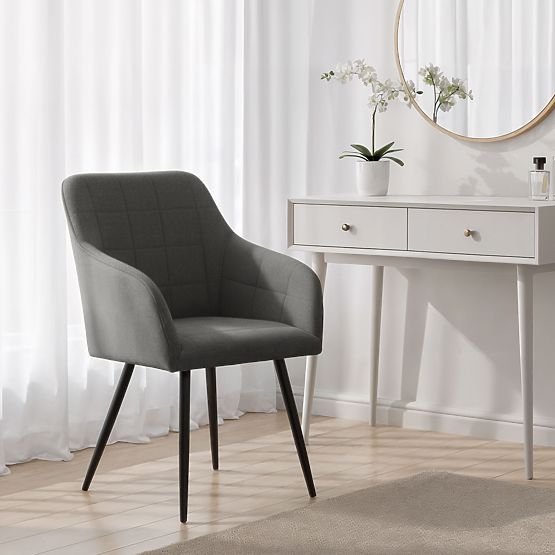 4x Gepolsterter Stuhl mit quadratischer Steppung Dunkelgraphit LUXANO Schwarze Beine Stoff Lumos