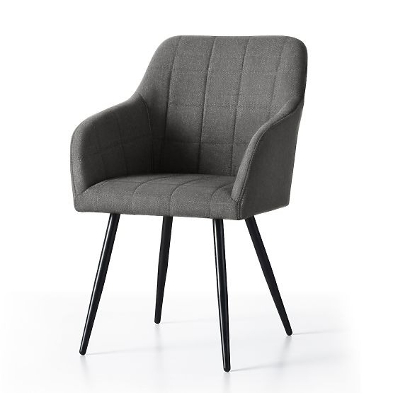 4x Gepolsterter Stuhl mit quadratischer Steppung Dunkelgraphit LUXANO Schwarze Beine Stoff Lumos