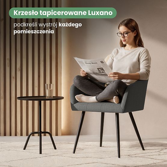 4x Gepolsterter Stuhl mit quadratischer Steppung Dunkelgraphit LUXANO Schwarze Beine Stoff Lumos