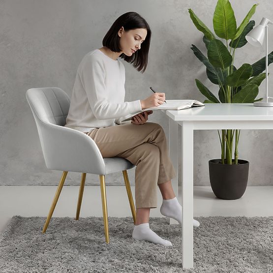 4x Gepolsterter Stuhl mit quadratischer Steppung Grau LUXANO Goldene Beine