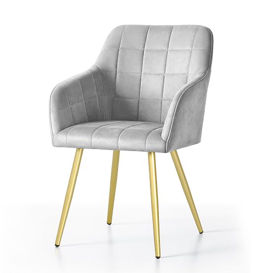 4x Gepolsterter Stuhl mit quadratischer Steppung Grau LUXANO Goldene Beine