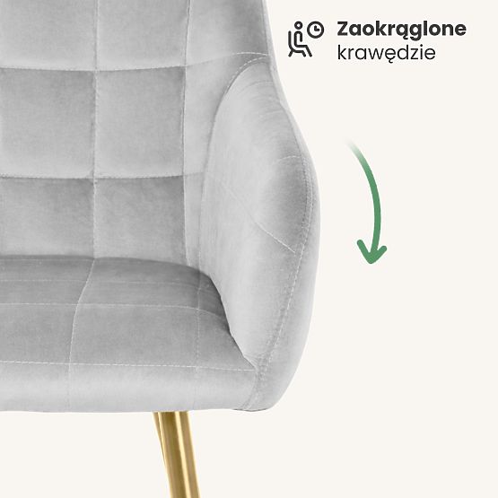 4x Gepolsterter Stuhl mit quadratischer Steppung Grau LUXANO Goldene Beine