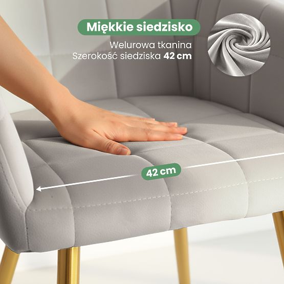 4x Gepolsterter Stuhl mit quadratischer Steppung Grau LUXANO Goldene Beine