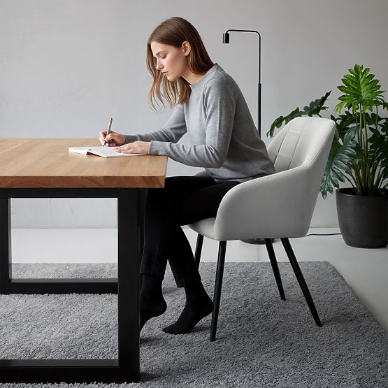 4x Gepolsterter Stuhl mit quadratischer Steppung Grau LUXANO Schwarze Beine