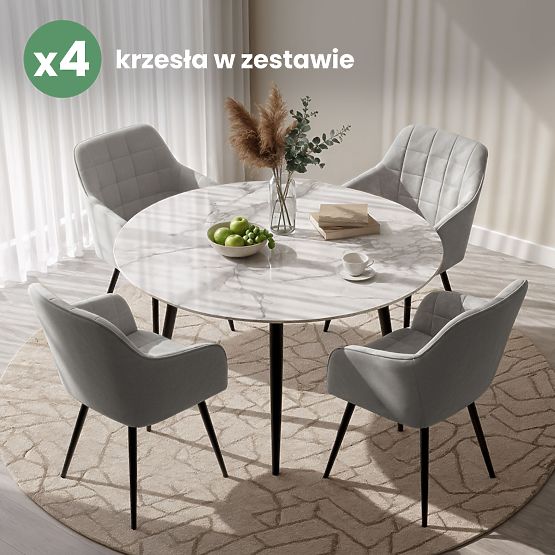 4x Gepolsterter Stuhl mit quadratischer Steppung Grau LUXANO Schwarze Beine