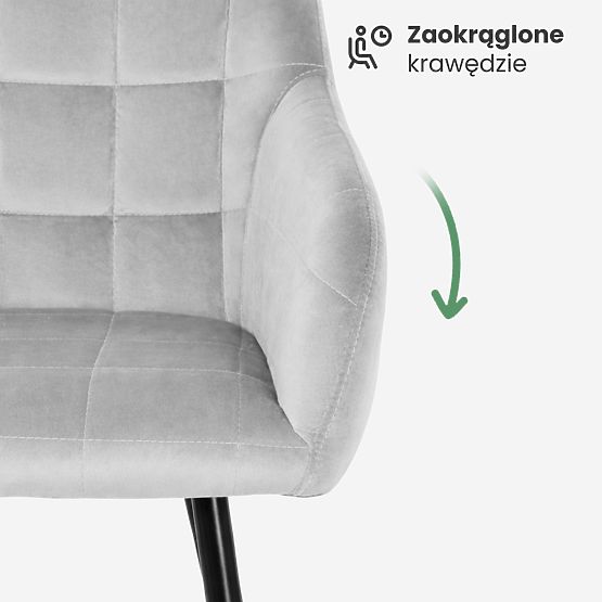 4x Gepolsterter Stuhl mit quadratischer Steppung Grau LUXANO Schwarze Beine