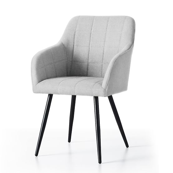 4x Gepolsterter Stuhl mit quadratischer Steppung Hellgrau LUXANO Schwarze Beine Stoff Lumos