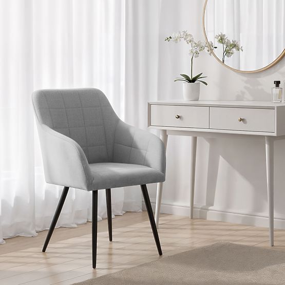 4x Gepolsterter Stuhl mit quadratischer Steppung Hellgrau LUXANO Schwarze Beine Stoff Lumos