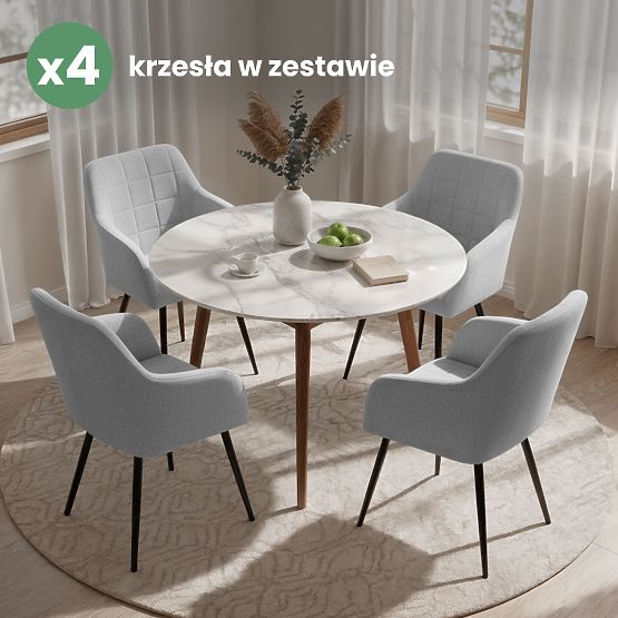 4x Gepolsterter Stuhl mit quadratischer Steppung Hellgrau LUXANO Schwarze Beine Stoff Lumos