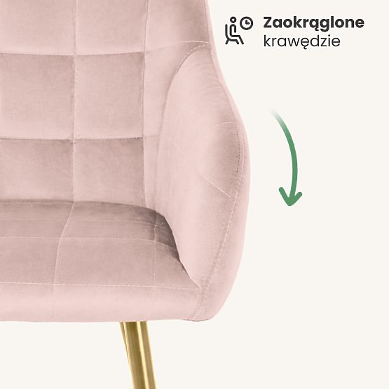 4x Gepolsterter Stuhl mit quadratischer Steppung Puderrosa LUXANO Goldene Beine