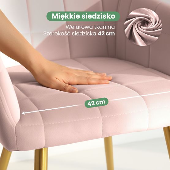 4x Gepolsterter Stuhl mit quadratischer Steppung Puderrosa LUXANO Goldene Beine