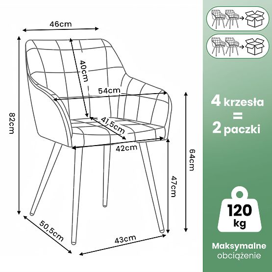 4x Gepolsterter Stuhl mit quadratischer Steppung Schwarz LUXANO Schwarze Beine
