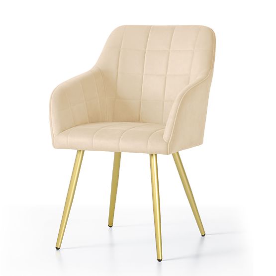4x Polsterstuhl mit quadratischer Steppung Beige LUXANO Goldene Beine