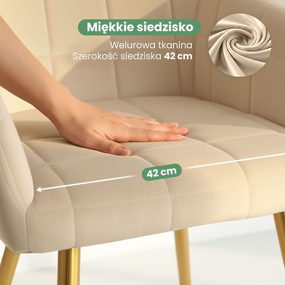 4x Polsterstuhl mit quadratischer Steppung Beige LUXANO Goldene Beine