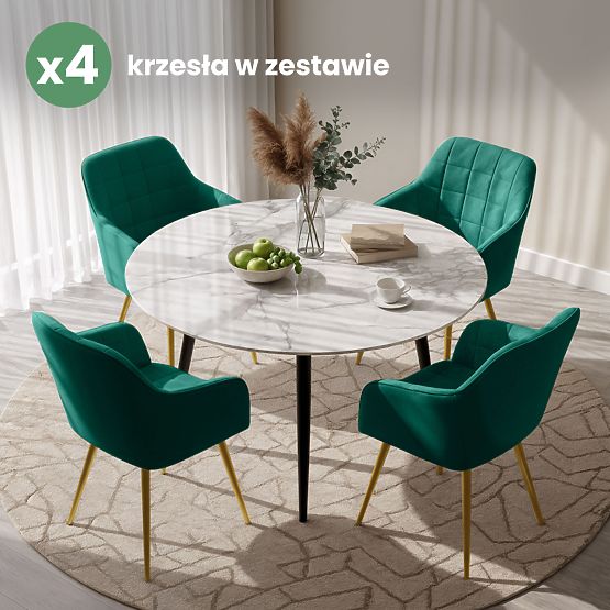 4x Polsterstuhl mit quadratischer Steppung Flaschengrün LUXANO Goldene Beine