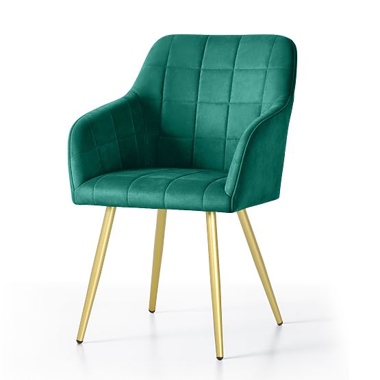 4x Polsterstuhl mit quadratischer Steppung Flaschengrün LUXANO Goldene Beine