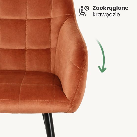 4x Polsterstuhl mit quadratischer Steppung Kupfer LUXANO Schwarze Beine