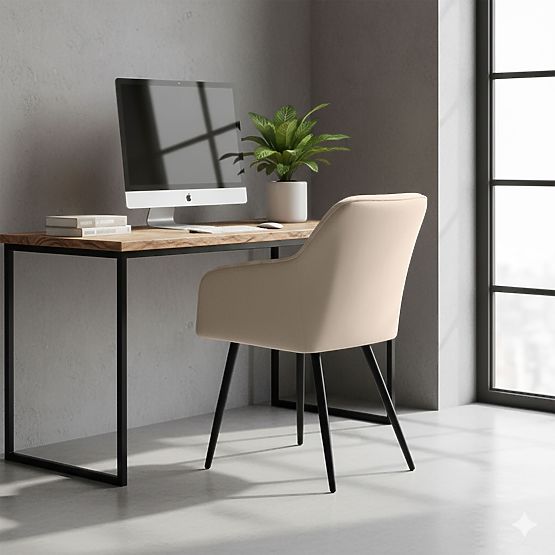 6x Gepolsterter Stuhl mit quadratischer Steppung Beige LUXANO Schwarze Beine