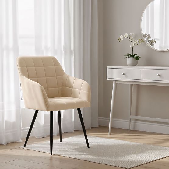 6x Gepolsterter Stuhl mit quadratischer Steppung Beige LUXANO Schwarze Beine