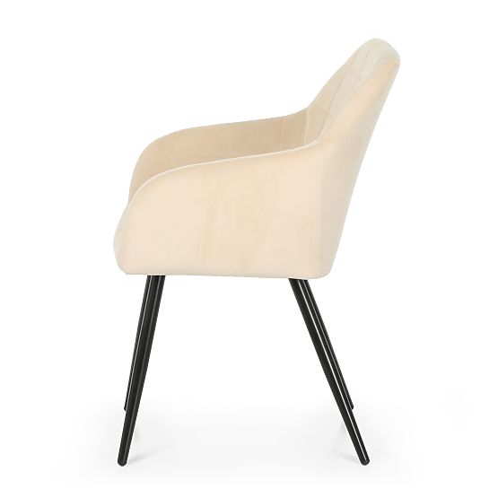 6x Gepolsterter Stuhl mit quadratischer Steppung Beige LUXANO Schwarze Beine