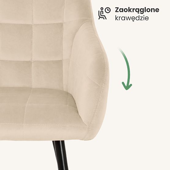 6x Gepolsterter Stuhl mit quadratischer Steppung Beige LUXANO Schwarze Beine