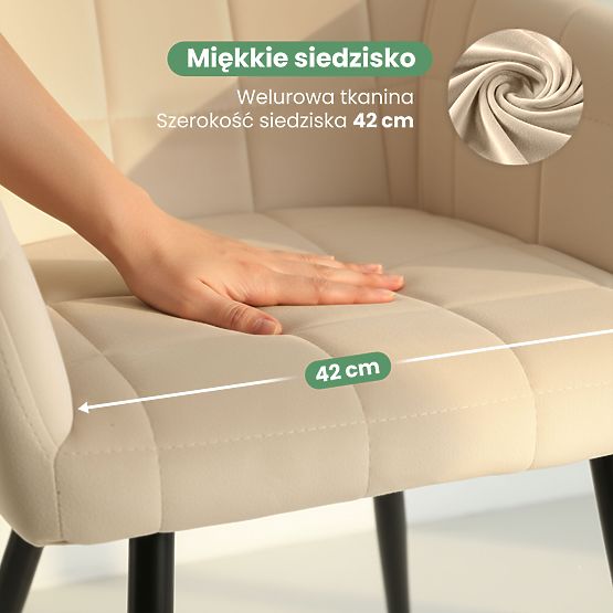 6x Gepolsterter Stuhl mit quadratischer Steppung Beige LUXANO Schwarze Beine