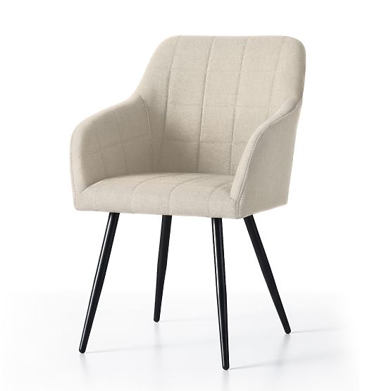 6x Gepolsterter Stuhl mit quadratischer Steppung Beige LUXANO Schwarze Beine Stoff Lumos